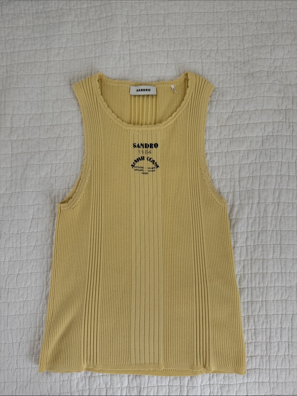 SANDRO Verone Ribbed Tank Top In Light Yellow - Picture 3 of 5